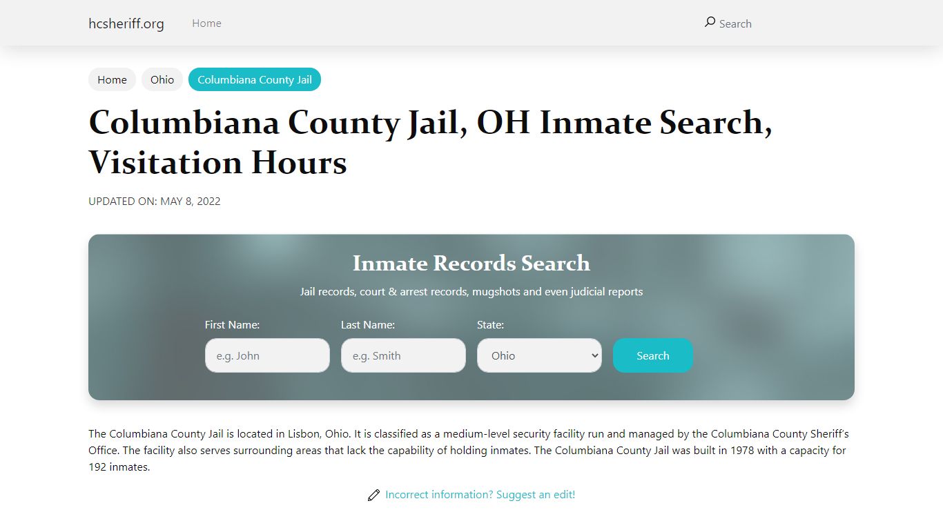 Columbiana County Jail, OH Inmate Search, Visitation Hours